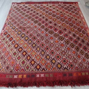 Vintage Konya Kilim, Ethnic Kilim Rug, Embroidered Kilim, Vintage Red JIJIM Kilim Rug, Bohemian Kilim Rug / 6&#39;x7&#39;9&quot; feet / N-509