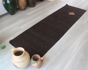 Bruine Wol Kilim Runner, Etnische Bruine Kelim Runner, boho kilim loper, vintage kelim runner tapijt, bruine kelim loper / N-378 /