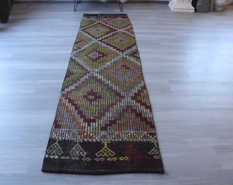 Vintage Runner, Ethnic Kilim Runner, Bohemian Runner, Colored Wool Runner, Vintage Kitchen runner / N-1077 / 2'4"x9'8"