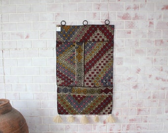 Kilim Rug Tapestry , 25x39 Ethnic Tapestry, Bohemian Wall Hanging, Handwoven Rug Wall Rug  / WH-194