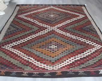 Large Ethnic Kilim Rug, Handwoven Boho Rug / N-1511 / 7'3"x9'2"