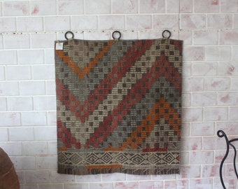 31x34 Ethnischer Kelim Wandteppich, Kelim Wandbehang / WH-187 / 80 x 86 cm