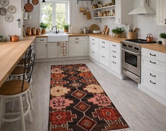 Bohemian Runner, Handwoven Ethnic Wool Runner, Vintage kitchen runner / N-2097