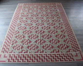 Pink Bulgarian Kilim, Ethnic Kilim Rug, Bohemian Kilim Rug, Vintage Kilim Rug , Modern Design Kilim / N-1014 / 6'X8'5" ft