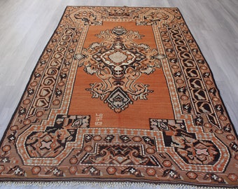 Vintage Kilim Rug, Ethnic Kilim Rug, Bohemian Kilim Rug, Rust Colour Kilim Rug , Vintage Moldov Kilim Rug / 5'1"x8'4" feet / N-748