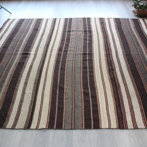 Large Striped Kilim Rug, Bohemian Striped  Kilim Rug, Large Handwoven Wool Kilim Rug / N-1480 / 8&#39;6&quot;X8&#39;4&quot;