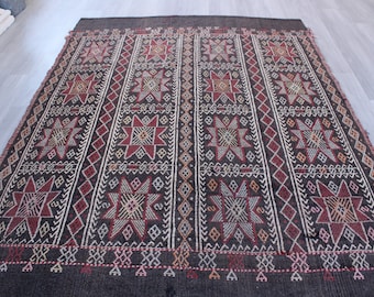 Ethnic Kilim Rug, Vintage Kilim Rug, Jijim Kilim, Bohemian Kilim Rug, Embroidered Kilim, Vintage Turkish Kilim / N-1144 /