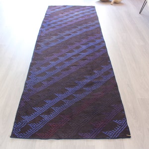 Blue Kilim Runner, Ethnic Blue Runner, Handwoven Kilim Runner , Bohemian Blue Runner / N-1261 / 2&#39;8&quot;x8&#39;7&quot;