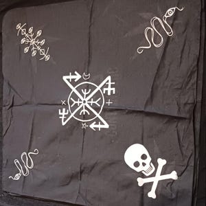 Original Hand Silkscreened Cloth, Wall hanging, Bandana. Death Head