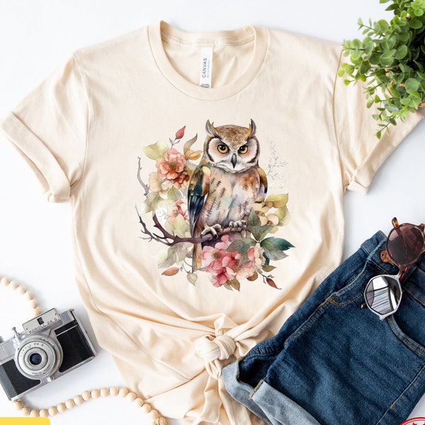 Floral Owl Shirt, Flower Owl T shirt, Birthday Gift, Owl Tee, Gardener Shirt, Nature Lover, Animal Lover Shirt , Owl Shirt, Cute Owl Shirt