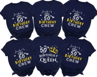 Custom Birthday Queen And Crew Tee Shirt, Personalized 50th Birthday Queen T Shirt, Birthday Queen Your Name On Shirt, Birthday Shirt