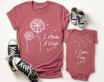 Mommy and Me Matching Shirt Set - I Made A Wish I Came True Mama Mini Tees - Newborn Hospital Baby Shower Mother's Day Gift