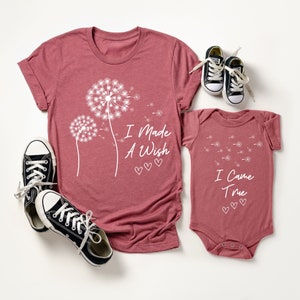 Mommy and Me Matching Shirt Set - I Made A Wish I Came True Mama Mini Tees - Newborn Hospital Baby Shower Mother's Day Gift