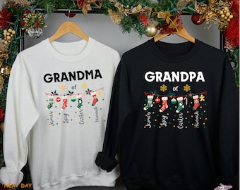 Bijpassend kerstsweatshirt, gepersonaliseerde grootouders kersttruien, cadeau voor grootouder, grappige kerst bijpassende sweathirts