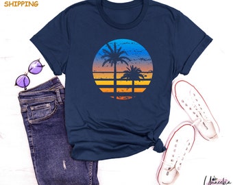 Tropisch eiland shirt, palmbomen op het strand T-shirt, zomervakantie T-shirt