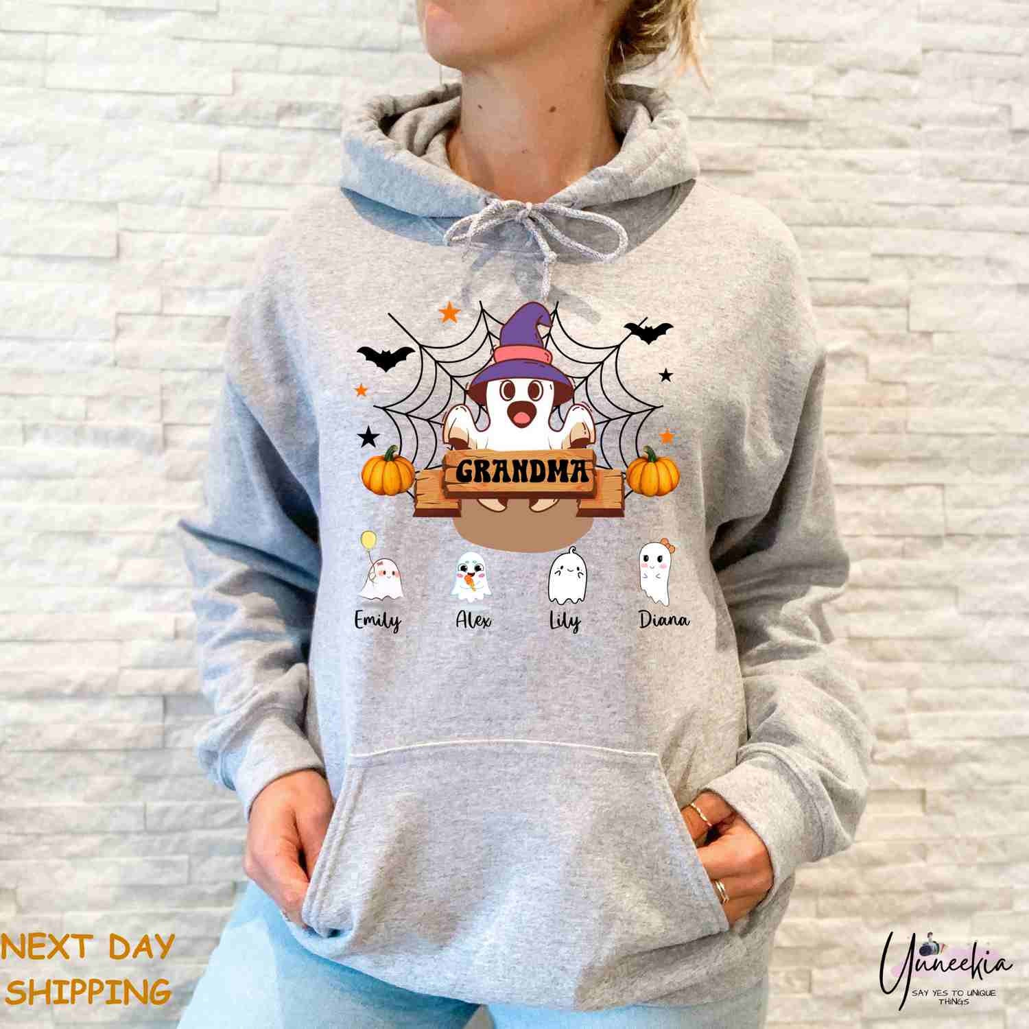 Discover Grandma Halloween Sweatshirt, Custom Grandkids Name Halloween Sweatshirt, Cute Ghost Sweatshirt, Personalized Family Ghost Sweatshirt