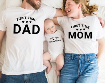 T-shirts pour papa et maman pour la première fois, chemises assorties pour la famille premier bébé, t-shirt pour nouveaux parents