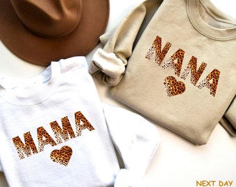 Personalized Mama Sweatshirt, Leopard Design Mom Sweater, Mothers Day Gift For Mommy Nana Grandma