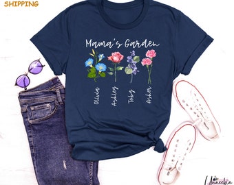 Custom Birth Flower Shirt, Mama's Garden T-Shirt, Personalized Mom Tee, Mothers Day Gift, Personalized Mommy Outfit with Kids Names