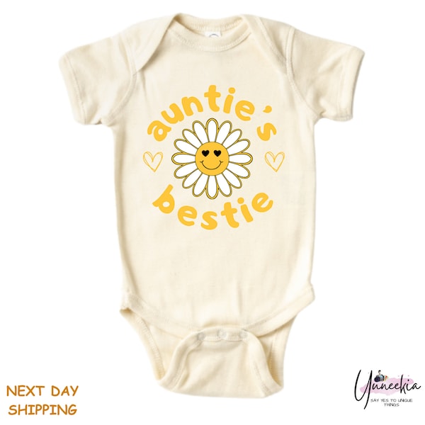 Auntie's Bestie Baby Onesie® - I Love My Aunt Bodysuit - Retro Natural Toddler Shirt