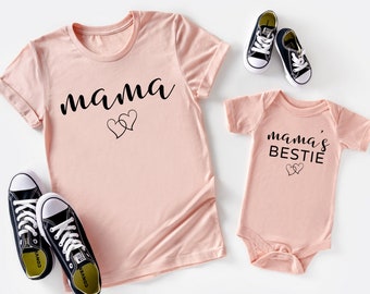 Mama en Mama's Bestie Shirts, bijpassende Mama Me T-shirts, moeder en Baby Tee Romper