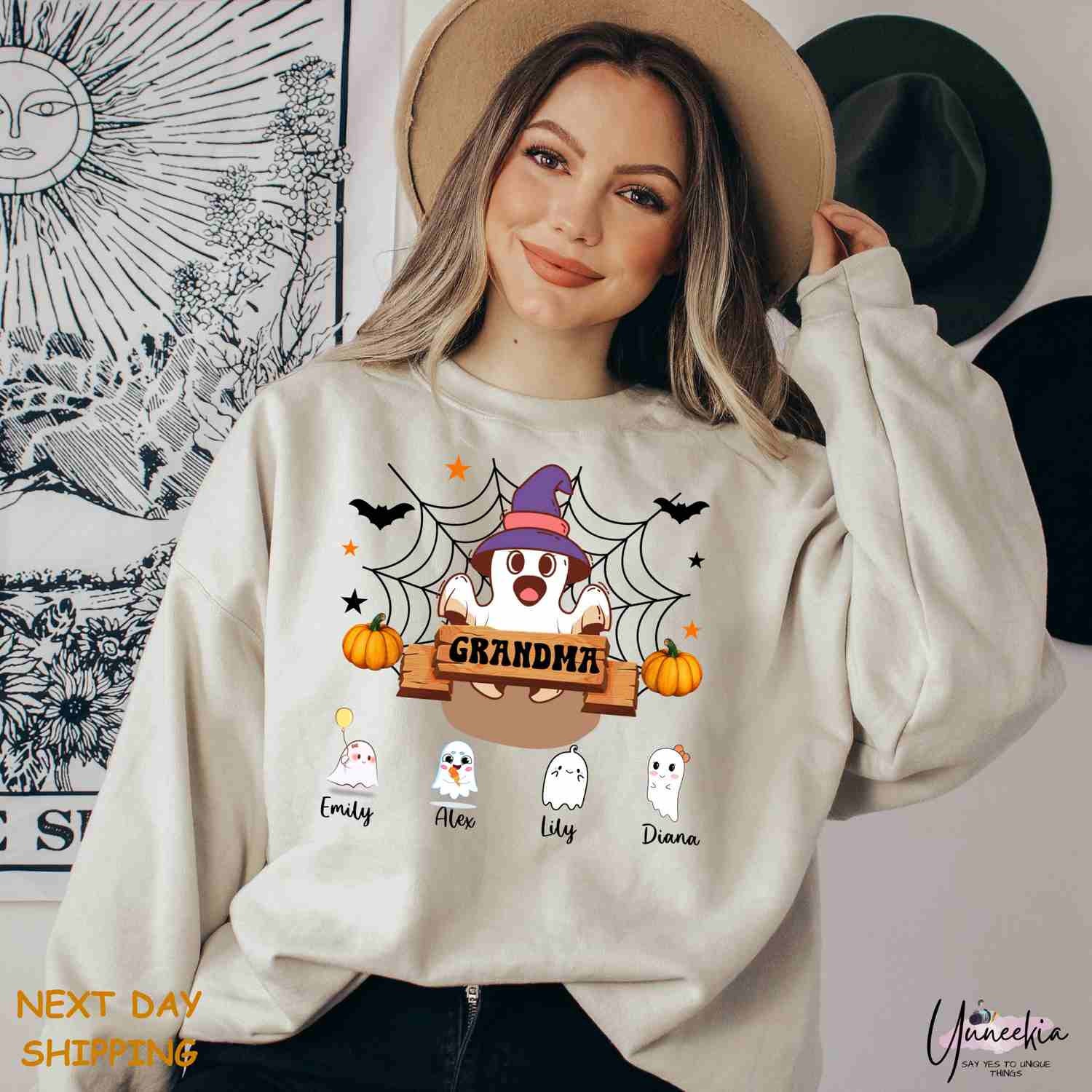 Discover Grandma Halloween Sweatshirt, Custom Grandkids Name Halloween Sweatshirt, Cute Ghost Sweatshirt, Personalized Family Ghost Sweatshirt