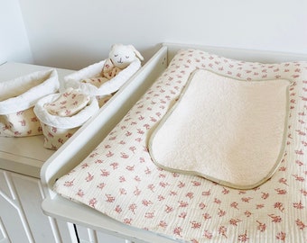 Housse de matelas à langer en double gaze de coton fleurie avec lange en éponge, décoration chambre bébé