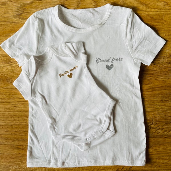 T shirt et body petit/grand frère ou sœur personnalisable en coton biologique