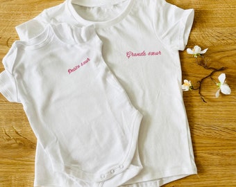 T shirt et body petit/grand frère ou sœur personnalisable en coton biologique