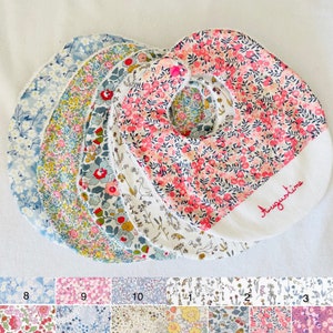 Baby bib in personalized Liberty fabric, organic sponge first name embroidery, hand embroidery