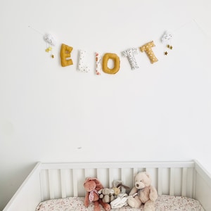 Guirlande de lettre en tissus pour chambre denfant ou bébé, thème blanc, beige et écru, guirlande prénom image 3