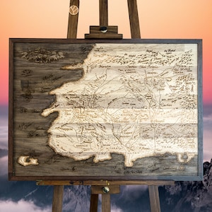 Carte d'art murale en bois gravée au laser et faite main - Avec cadre en bois de noyer laminé (32 x 23,6 po.) (81 x 61 cm)