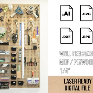 Drewniana/MDF kwadratowa tablica ścienna z perforacją (od 1/8" do 1/4") - PLIK cyfrowy - Plik do cięcia - Gotowy do lasera - Pobierz svg/ai/dxf/eps