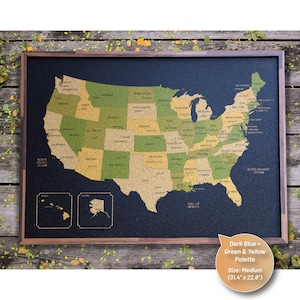 Hochwertige Mittelgroße Moderne Korkkarte der Vereinigten Staaten von Amerika - Landkarte mit Pinnnadel 81,4 cm x 58,5 cm | Moderne Anstecknadel USA Karte | Landkarte