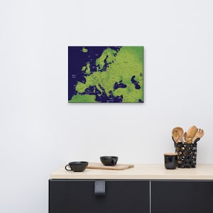 Medium Blue & Green Tones Canvas Europe Carte | 24 » x 18 » | Impression cartographiques Europe moderne | Carte de Travel Push Pin