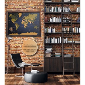 Hoogwaardige grote moderne kurkwereldkaart - push-pin-stijl (43,3" x 31,4") | Moderne wereldkaart met drukspeld | Reiskaart