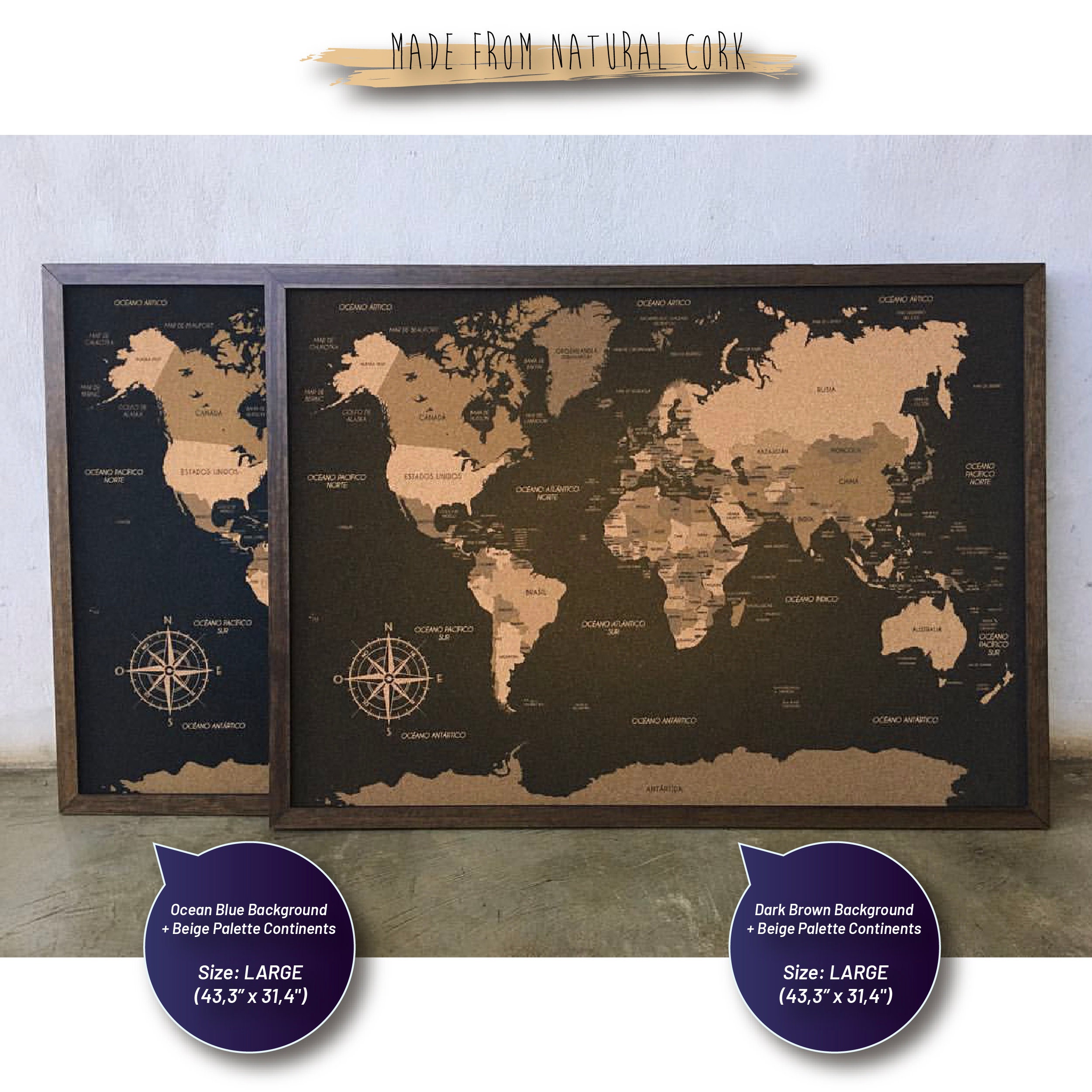 Large Printed Cork World Map 433 X 314 Modern - Etsy UK
