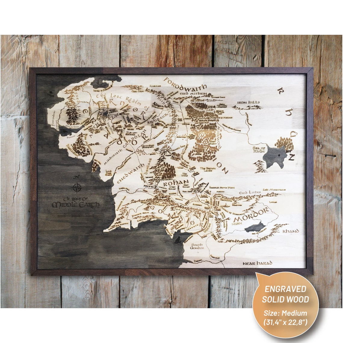 Laser Engraved and Handmade Wood Middle Earth Map Wall Art - Etsy