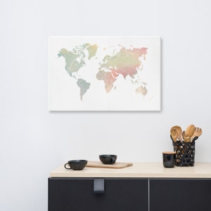 Grande feuille de route pastels Canvas World Map | 36 » x 24 » | Impression de carte du monde moderne | Carte de Travel Push Pin