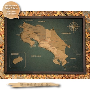 Luxe grootformaat Cork Costa Rica-reliëfkaart 43,3" x 31,4" | Moderne drukspeld Costa Rica-kaart | Reiskaart