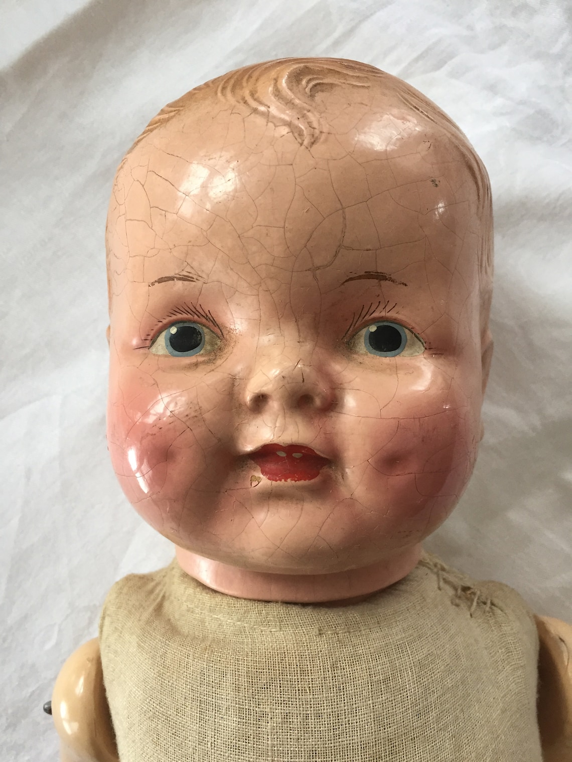 Antique Composition Doll with dimples painted front teeth Etsy