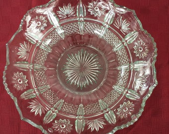 Vintage pressed glass bowl with intricate design - 10.5" x 3.25"