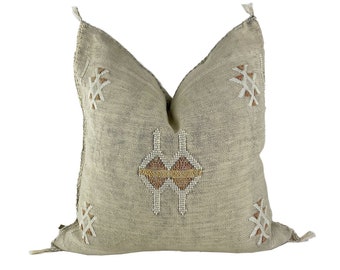 Beige Moroccan Cactus Silk Pillow ALL SIZES
