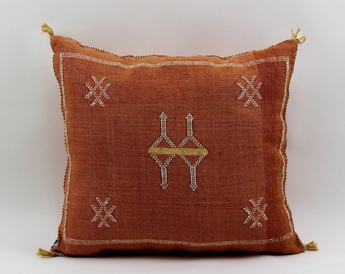 Custom Size Pillows silk ,Pillow Cactus Silk, Orange Lumbar Cushion Handmade Silk Decorative Pillow, Moroccan Sabra Decorative Cushion
