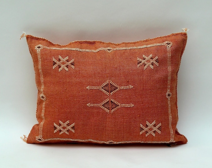 Orange silk pillow, Moroccan Sabra cushion, handmade cactus silk pillow, Berber Sabra cushion, Pillow Throw, Moroccan Lumbar Sabra Cushion
