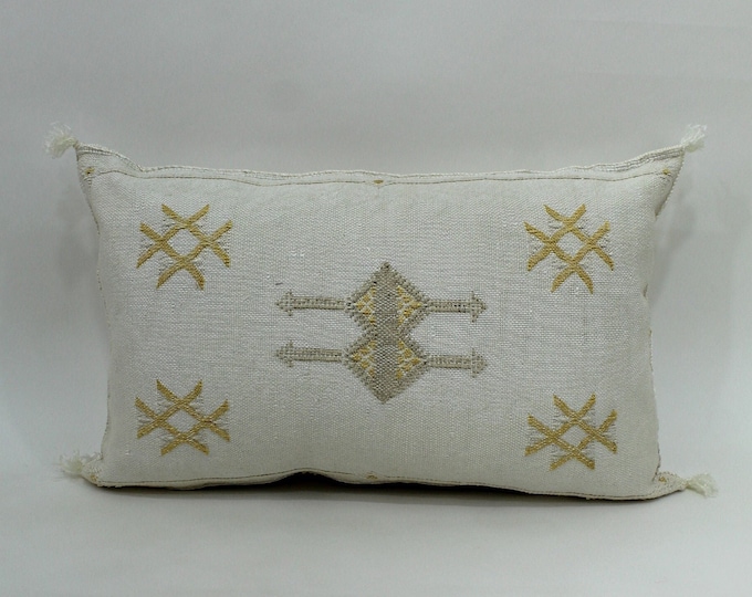 Gold silk pillow, Moroccan Sabra cushion, handmade cactus silk pillow, Berber Sabra cushion, Pillow Throw, Moroccan Lumbar Sabra Cushion