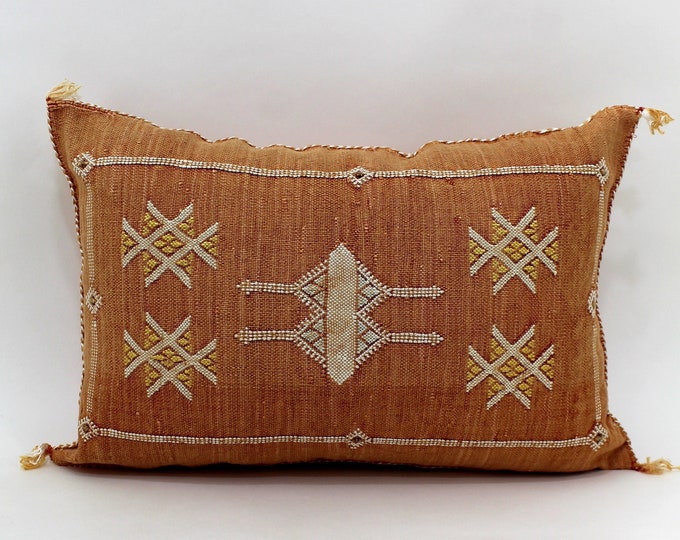 Orange silk pillow, Moroccan Sabra cushion, handmade cactus silk pillow, Berber Sabra cushion, Pillow Throw, Moroccan Lumbar Sabra Cushiont