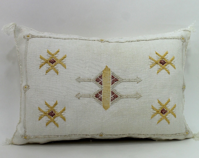 Gold silk pillow, Moroccan Red Sabra cushion, handmade cactus silk pillow, Berber Sabra cushion, Pillow Throw, Moroccan Lumbar Sabra Cushion