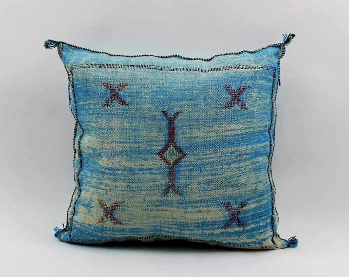 Sky Blue Pillows silk All sizes ,Pillow Cactus Silk, BlueLumbar Cushion Handmade Silk Decorative Pillow, Moroccan Sabra Decorative Cushion