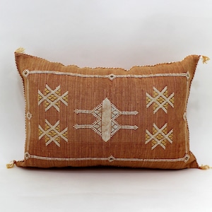 Orange silk pillow, Moroccan Sabra cushion, handmade cactus silk pillow, Berber Sabra cushion, Pillow Throw, Moroccan Lumbar Sabra Cushion
